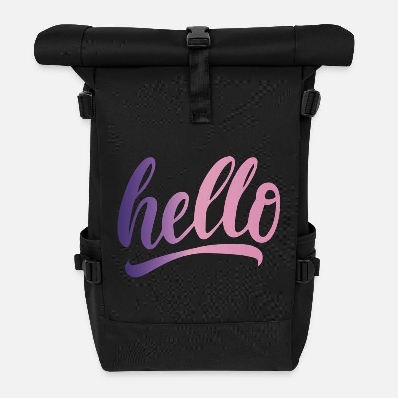 Hello greeting cheerful gradient writing - Roll Top Backpack - black
