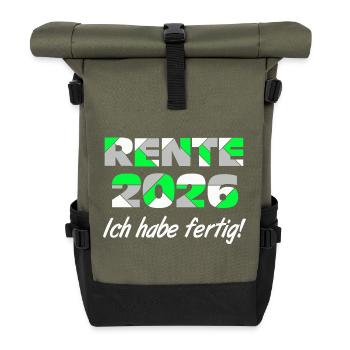 Rente 2026 , ich habe fertig - Rolltop Rucksack - Olive/Schwarz - Vorne