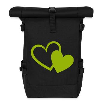Cœur vert motif de cœurs verts - Sac à dos roll top - noir - Devant