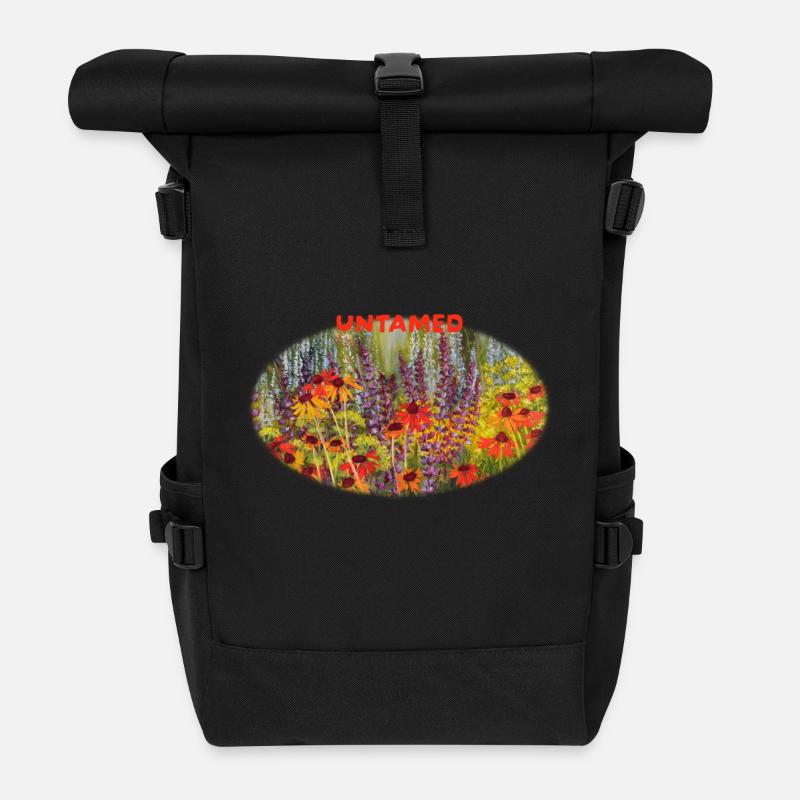 Ungezähmte – Lebendige Echinacea-Wildblumenwiese - Rolltop Rucksack - Schwarz