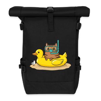 Diving Cat on Rubber Duck - Roll Top Backpack - black - Front