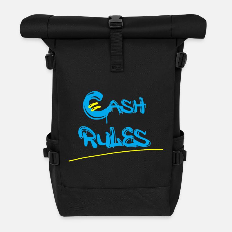 Money Rules Graffiti Lettering - Roll Top Backpack - black