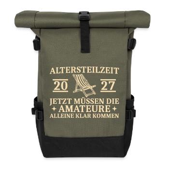 Altersteilzeit 2027 - Amateure alleine klar kommen - Rolltop Rucksack - Olive/Schwarz - Vorne