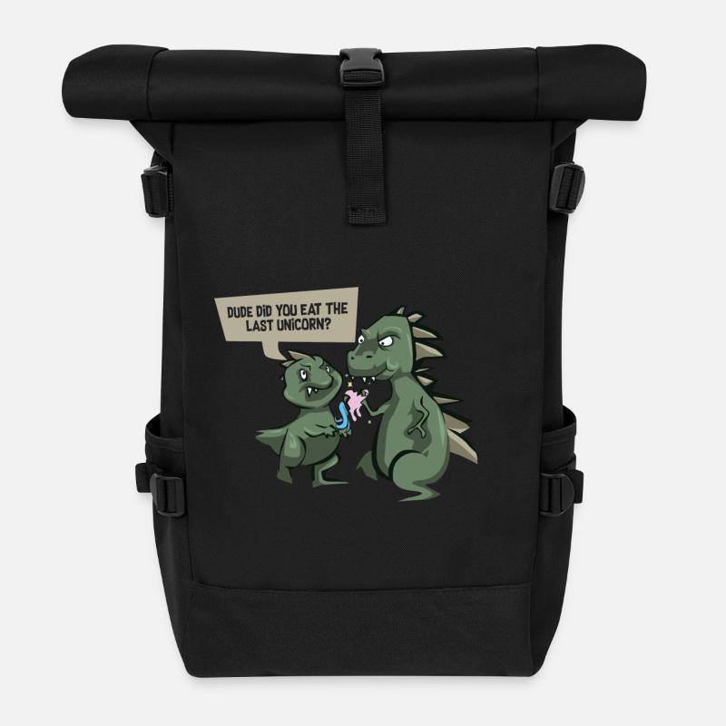 Funny dinosaur shirt - last unicorn - - Roll Top Backpack - black