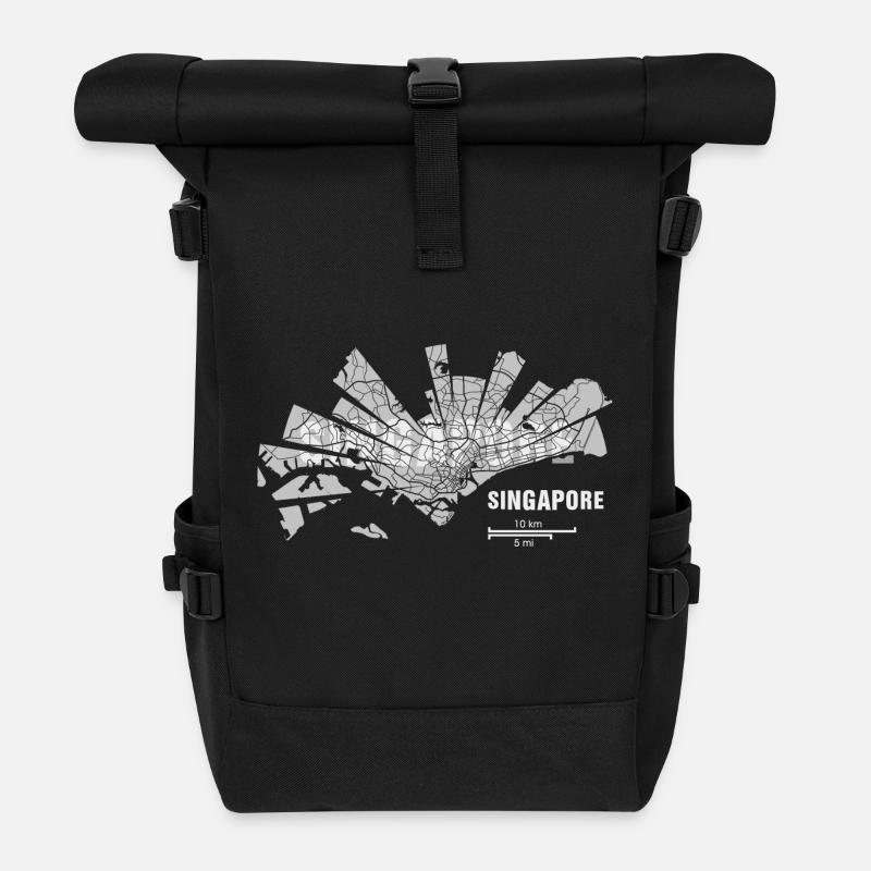 Singapore Map - Roll Top Backpack - black