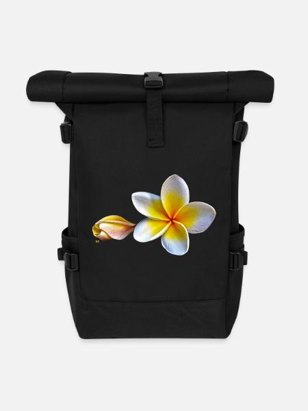 Weisse plumeria oder Frangipani Blume - Rolltop Rucksack - Schwarz