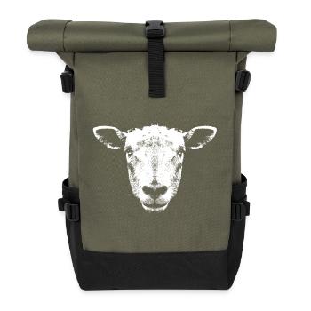 Sheep / Lamb / Head - Roll Top Backpack - olive/black - Front