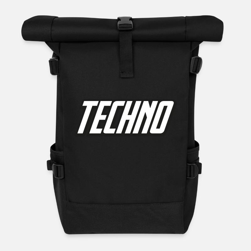 Techno Festival Rave Outfit - Rolltop Rucksack - Schwarz