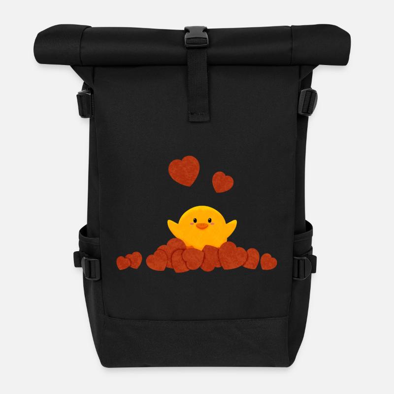Little duck surrounded by hearts - Roll Top Backpack - black