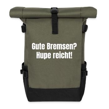 Good brakes? Horn is enough! - Roll Top Backpack - olive/black - Front