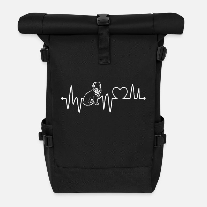 Herzschlag Border Collie - Rolltop Rucksack - Schwarz