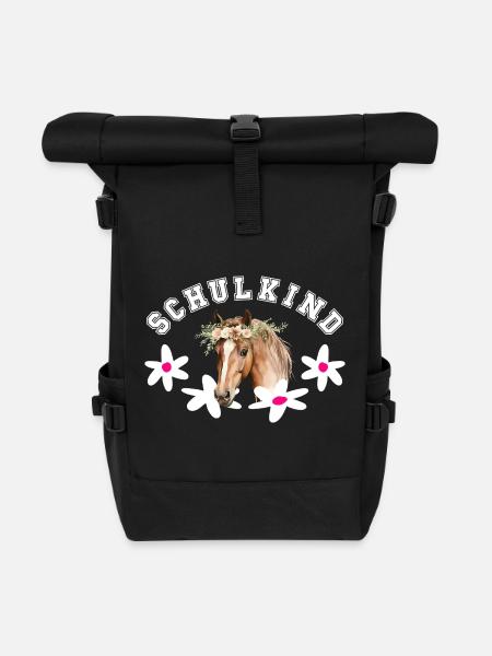 Schulkind Einschulung Erstklässler Klasse 1 Pferd - Rolltop Rucksack - Schwarz