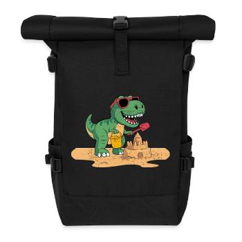 Verspieltes Dinosaurier-Sandburgen-Design - Rolltop Rucksack - Schwarz - Vorne