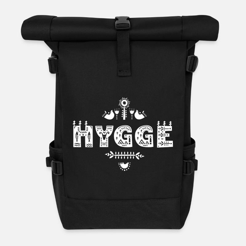 Hygge Typografie Folk Art - Rolltop Rucksack - Schwarz