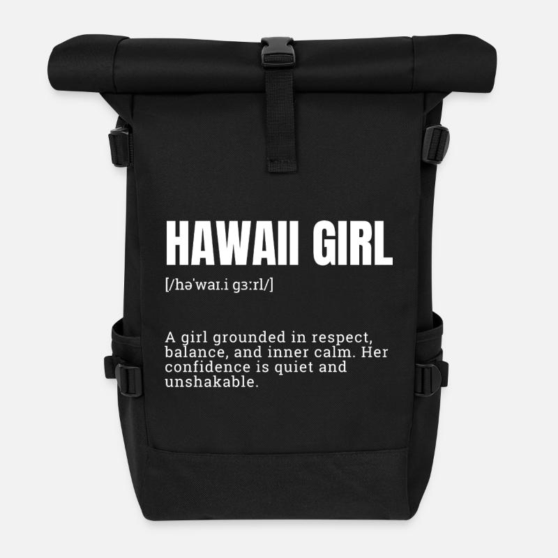 Hawaii Girl Typo Design - Roll Top Backpack - black