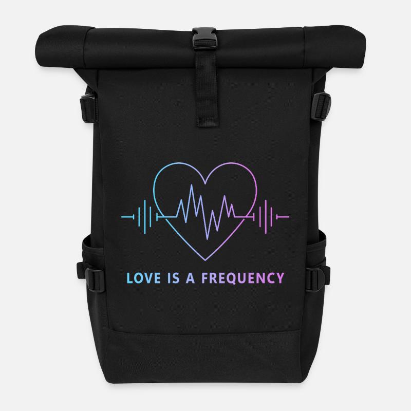 Love Is a Frequency - Heart Rate of Love - Roll Top Backpack - black