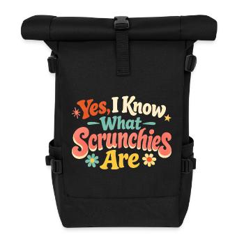Ja, ich kenne Scrunchies | Girl Dad - Rolltop Rucksack - Schwarz - Vorne