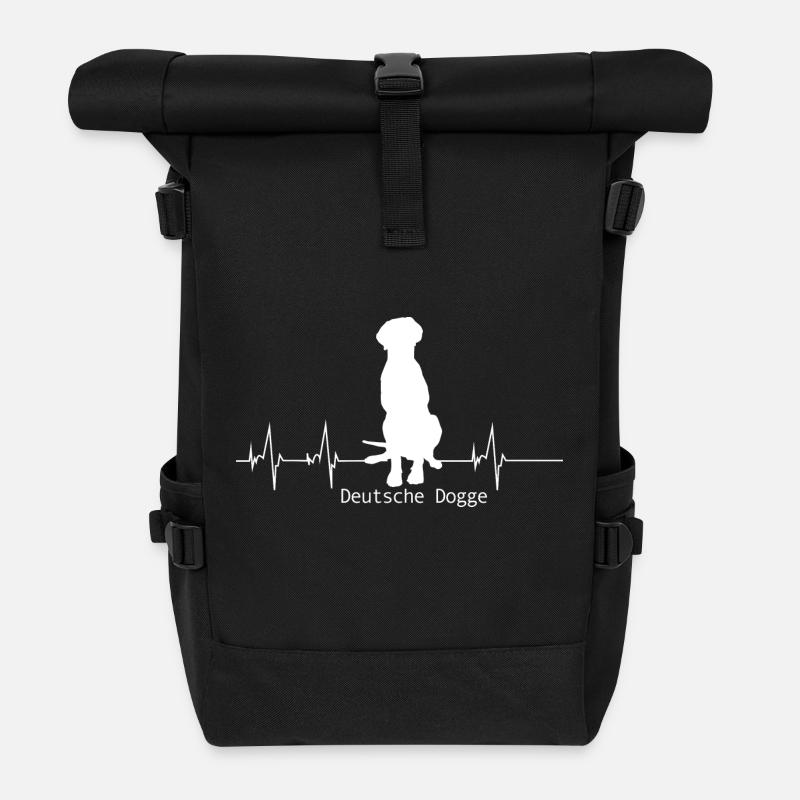 Deutsche Dogge Shirt-Heartbeat - Rolltop Rucksack - Schwarz