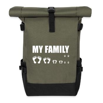 MY FAMILY / MAN, WOMAN, SON, DAUGHTER and DOG - Roll Top Backpack - olive/black - Front
