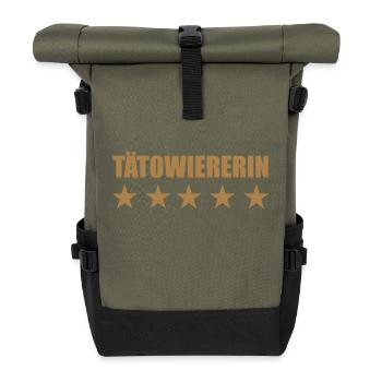 Tätowierer / Zeichnung / Tattoo / Tattooist - Rolltop Rucksack - Olive/Schwarz - Vorne