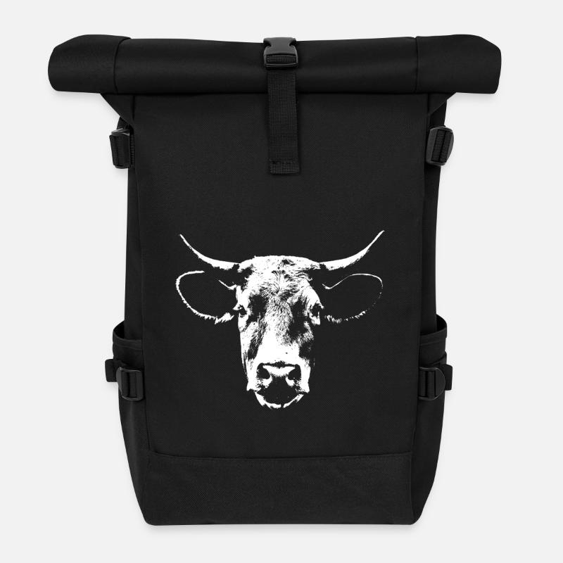 Vache / Vache / Bovins / Portrait / Tête - Sac à dos roll top - noir