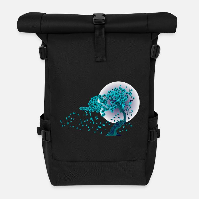 Japan Japanisch Mode Style Natur Baum - Rolltop Rucksack - Schwarz