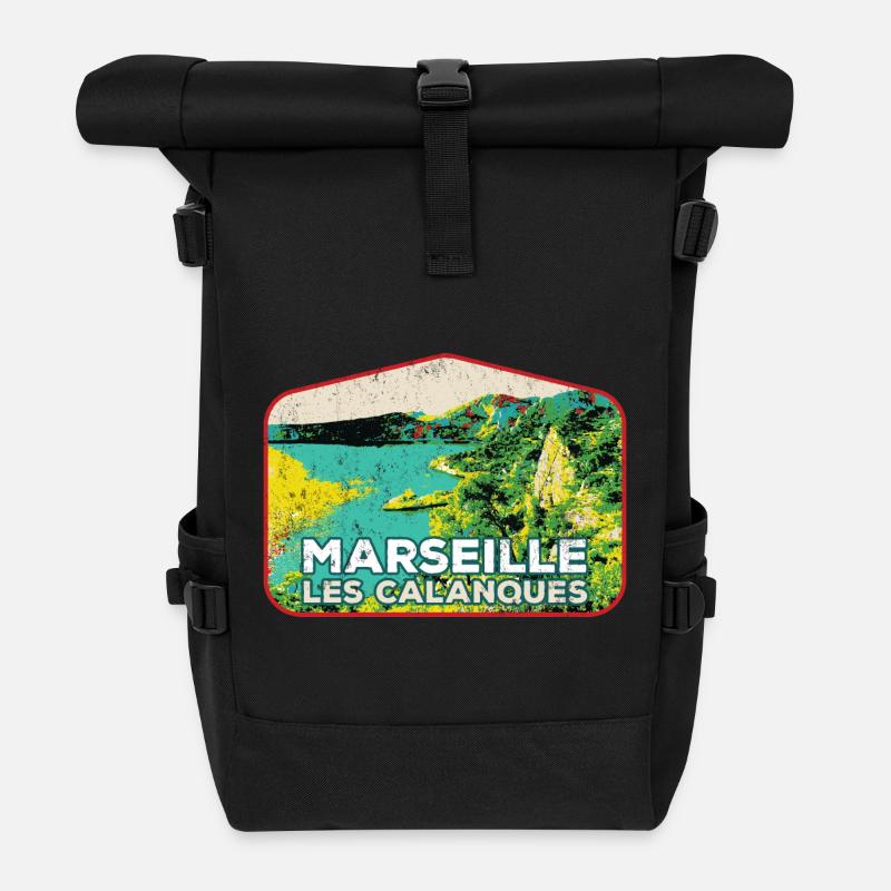 Retro-Abzeichen, Marseille Frankreich Les Calanques - Rolltop Rucksack - Schwarz