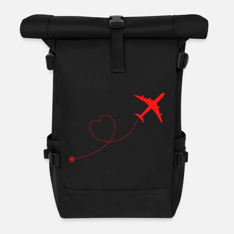 Liebe im Flug, Flugzeug und Herz - Rolltop Rucksack - Schwarz
