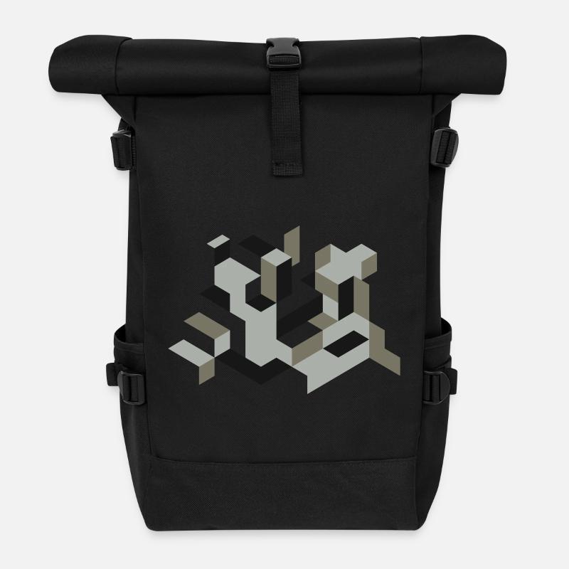 Perspective Construction Cube Dyeing Yourself Labyrinth 3D - Roll Top Backpack - black