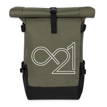 Bitcoin 21 Millionen Unendlich Minimalistisch - Rolltop Rucksack - Olive/Schwarz - Vorne