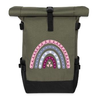 Boho Regenbogen - Rolltop Rucksack - Olive/Schwarz - Vorne
