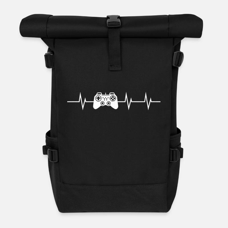 Heartbeat of a Gamer - Roll Top Backpack - black