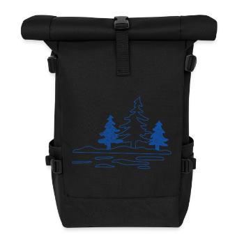 Abstract forest lake with pine trees - Roll Top Backpack - black - Front