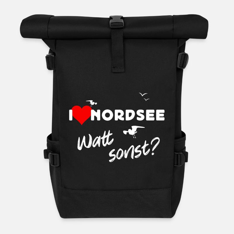 Nordsee Liebe Watt Design - Rolltop Rucksack - Schwarz