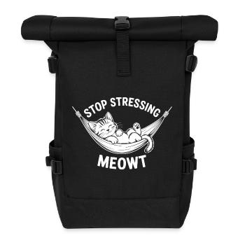 Stop Stressing Meowt Relaxed Cat Hammock Quote - Roll Top Backpack - black - Front