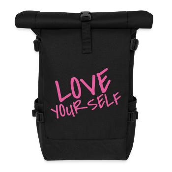 Love Your Self – Pink Selflove Statement - Roll Top Backpack - black - Front