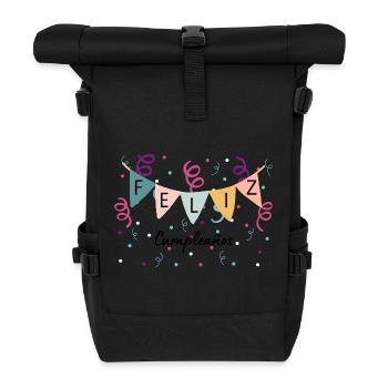 Feierlaune mit Wimpelkette - Felix Cumpleanos  - Rolltop Rucksack - Schwarz - Vorne