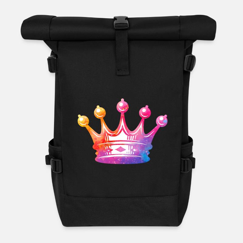 Watercolor Crown Art - Roll Top Backpack - black