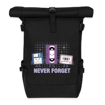 Vergiss niemals Nostalgie für Retro-VHS-Diskettenkassetten - Rolltop Rucksack - Schwarz - Vorne