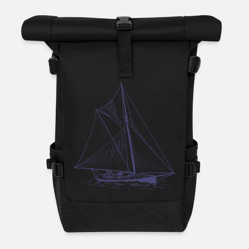 schiff boot kahn uboot segelboot segelschiff yacht - Rolltop Rucksack - Schwarz