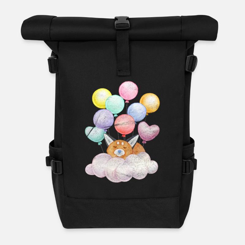 Rêver le renard sur le nuage avec des ballons - Sac à dos roll top - noir