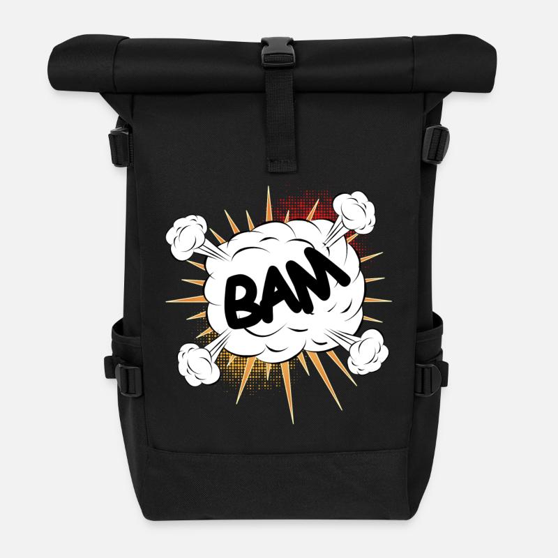 Bam Comic Kampf Wolke für eigene Texte & Motive - Rolltop Rucksack - Schwarz