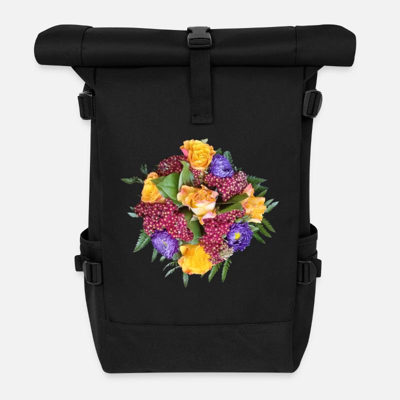 Gelb-Lila Rosenstrauß Mix - Rolltop Rucksack - Schwarz