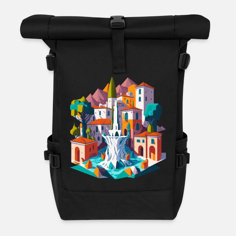 Andalusian village square - Roll Top Backpack - black