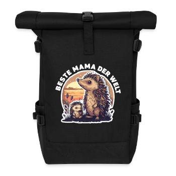 Mama Mutter Beste Mama der Welt Igel Spruch - Rolltop Rucksack - Schwarz - Vorne