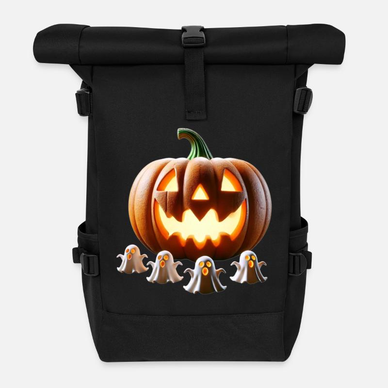 Fantômes de citrouille d’Halloween - Sac à dos roll top - noir