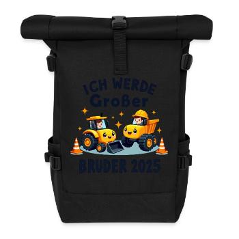 Ich Werde Großer Bruder 2025 Bagger Schwarz Kinder - Rolltop Rucksack - Schwarz - Vorne