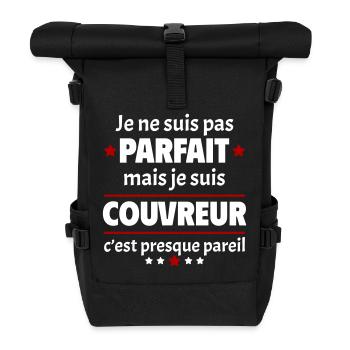 Pas parfait mais couvreur, fête des pères, noël - Sac à dos roll top - noir - Devant