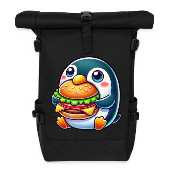 mignon pingouin burger dessin animé restauration rapide - Sac à dos roll top - noir - Devant