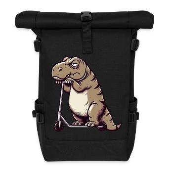 Mürrischer Dino T-Rex auf Scooter Comic - Rolltop Rucksack - Schwarz - Vorne